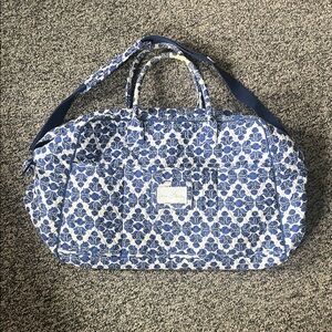 Vera Bradley Navy and White Floral Quilted Travel Duffel